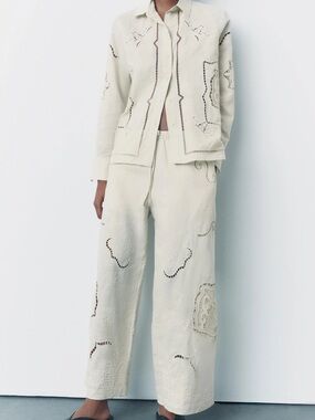 Zara ZW collection embroidered shirt & trousers SET
